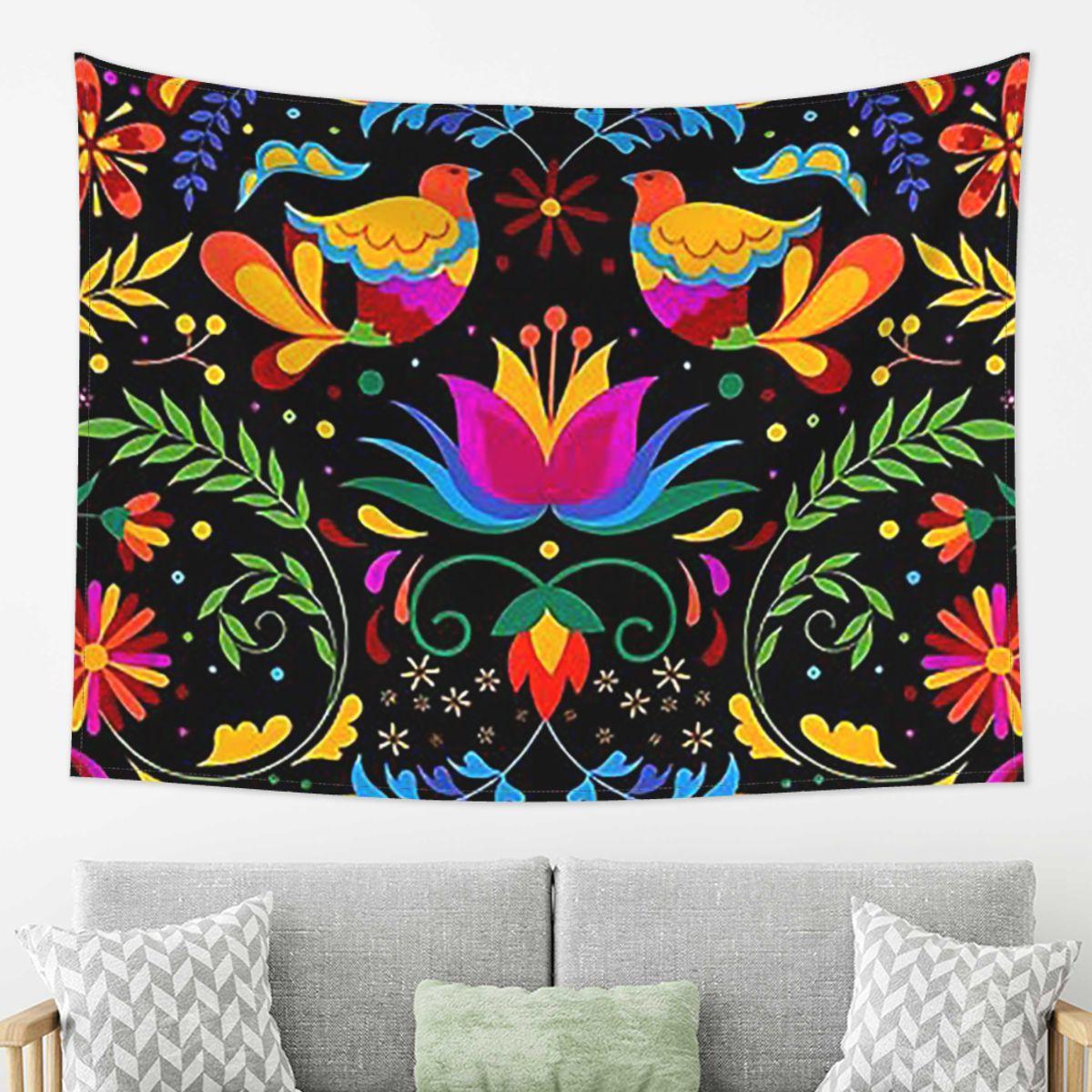 

Mexican Flowers And Birds Tapestry Decor Art Aesthetic Tapestries for Living Room Bedroom Home Wall Cloth Wall Hanging 74x94cm(29x37in)