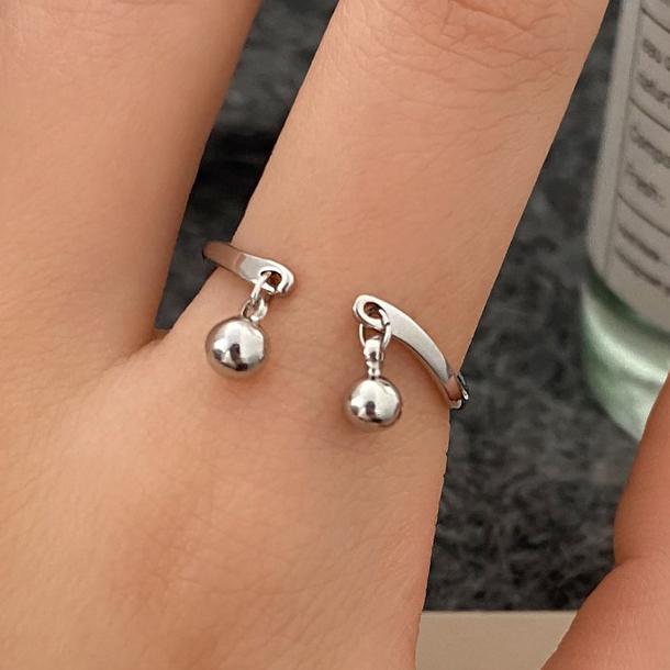 PONYKISS Minimalistický kulatý korálkový přívěsek prsten ze sterlingového stříbra pro ženy Trendy nastavitelný jemný osobní doplňky