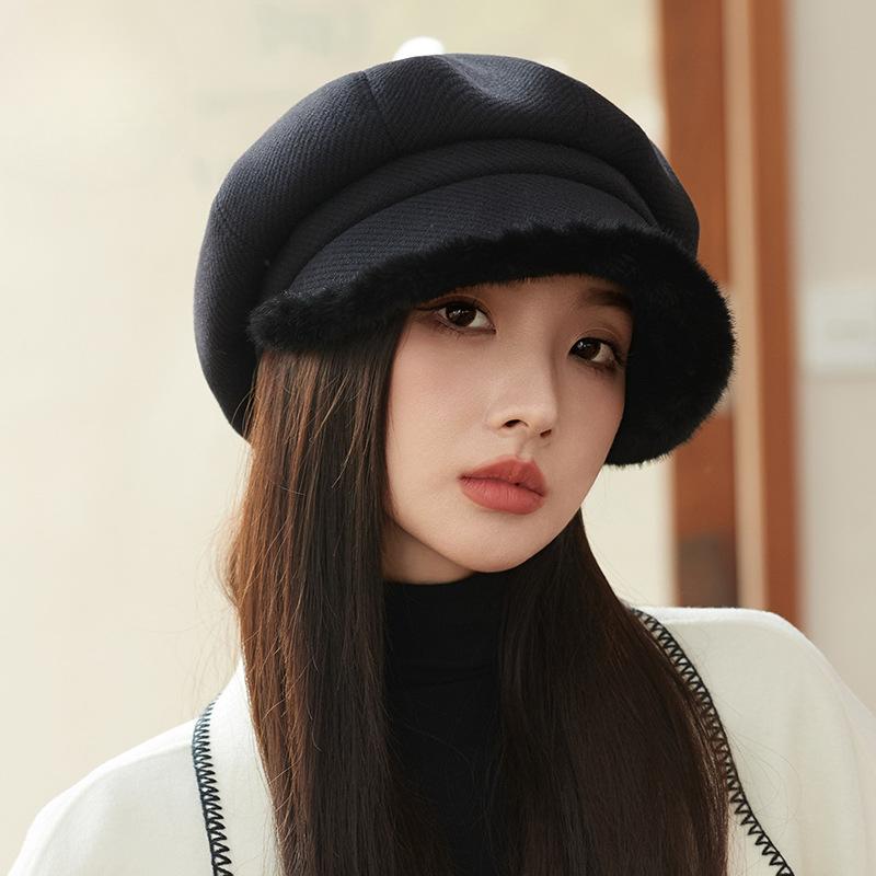 Plush Warm Plush Beret Women's New Autumn and Winter Octagonal Hat Thickened Fashion Women's Hat Bucket Hat