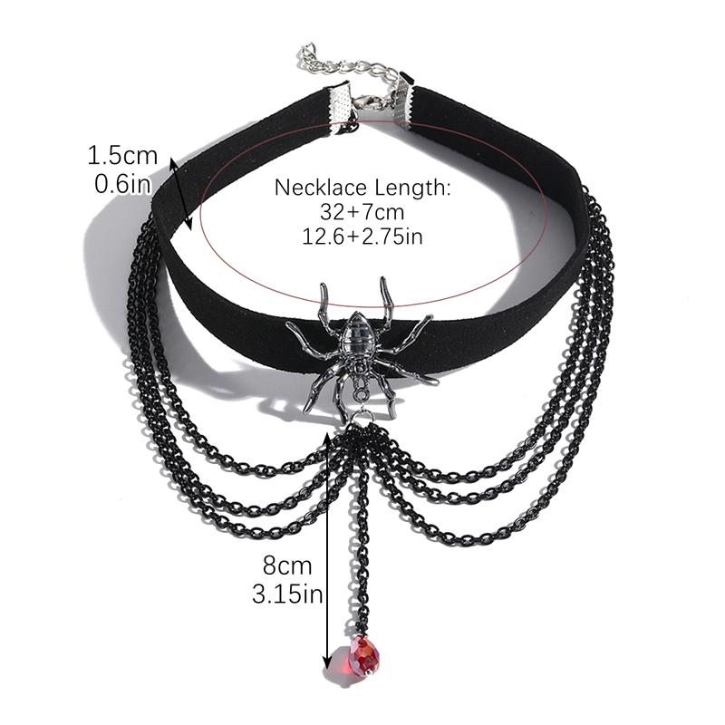 Vintage Gothic Multi-Layer Necklace Women Girl Crystal Tassel Spider Choker Chain Dark Loli Style Halloween Jewelry Gift