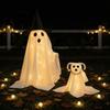 Design Unique de Chien Fantôme Décoration d'Halloween pour Chien avec Guirlande Lumineuse LED, Chiot Lumineux Effrayant en Tissu Translucide pour l'Extérieur de la Maison, Jardin, Fête