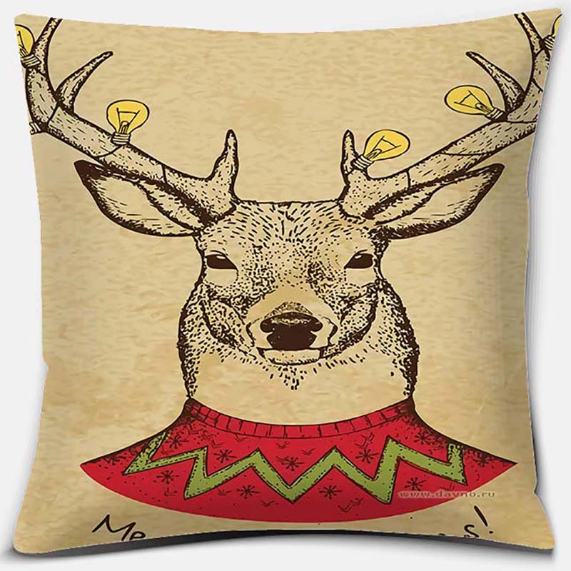 Christmas Deer Pattern Pillowcase Square Pillowcase Home Office Decoration Pillowcase