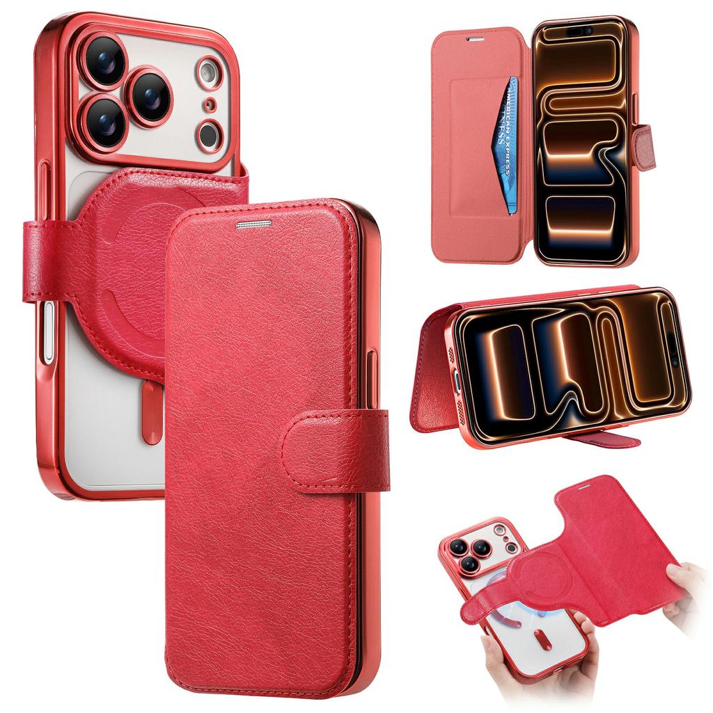 For iPhone 17 Pro Max Case Compatible with MagSafe Detachable Leather Phone Cover with Lens Film