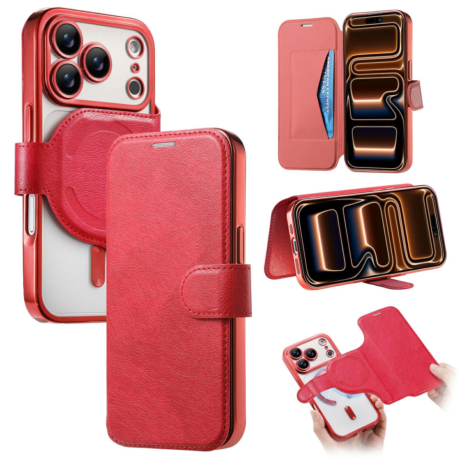 

For iPhone 17 Pro Case Compatible with MagSafe Detachable Leather Phone Cover with Lens Film