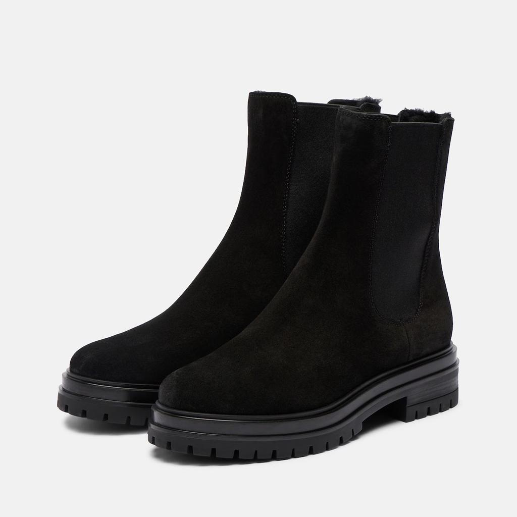 Damen Herbst- und Winter Kuhveloursleder Britischer Stil Chelsea Boots Fellgefüttert Klobige Profilsohle Warme Lässige Stiefeletten Alltagskleidung