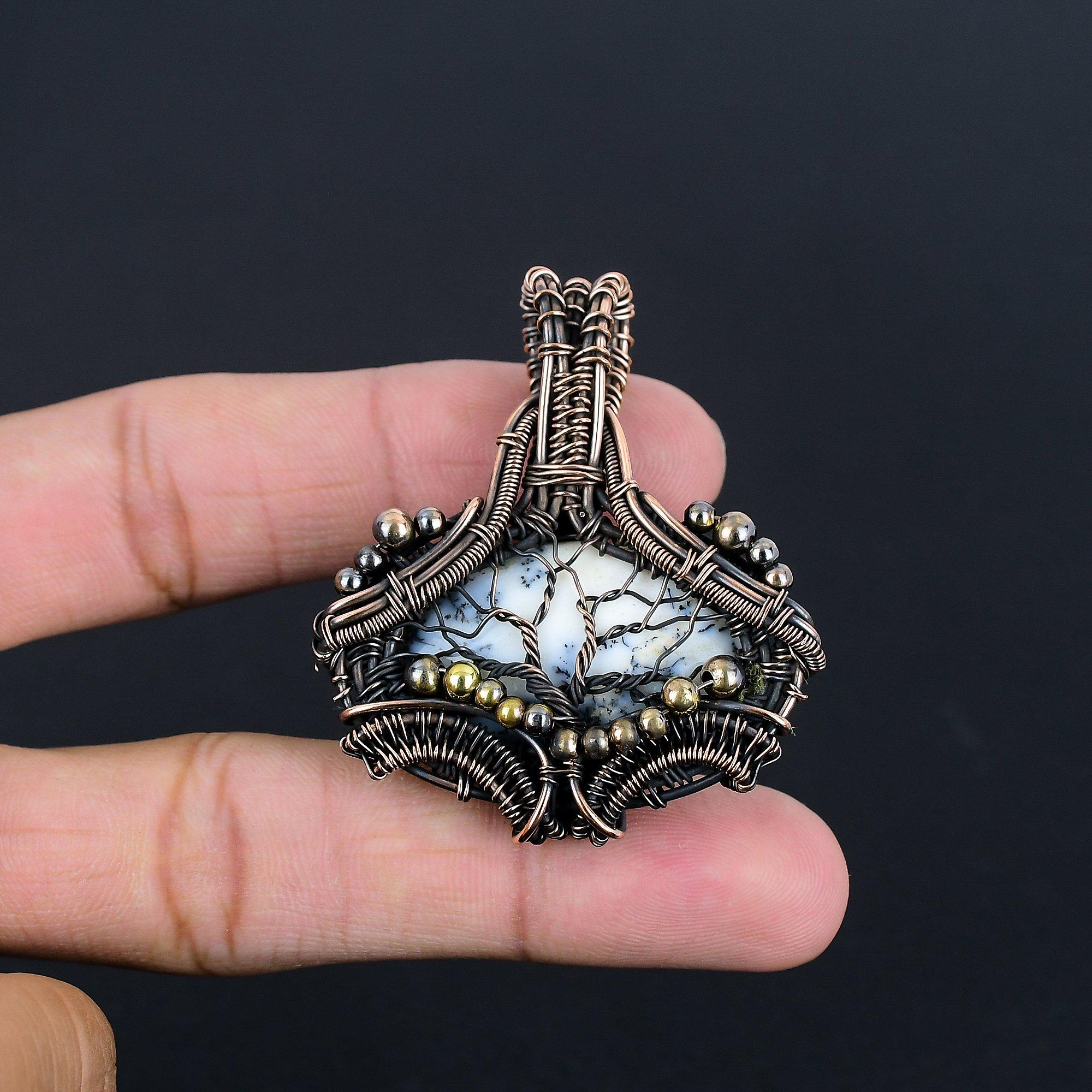 

Dendrite Opal Pendant Gemstone Jewelry, 999 Copper Wire Wrapped Pendant, Gift For Women Handmade Pendant