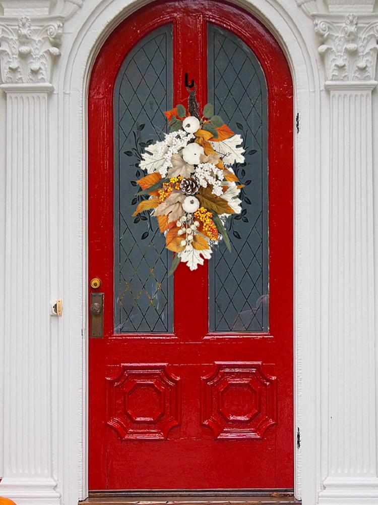Fall Wreath Front Door Decor Autumn Harvest Wreath with Pumpkin Berry Maples Leaf for Thanksgiving Outdoor Indoor