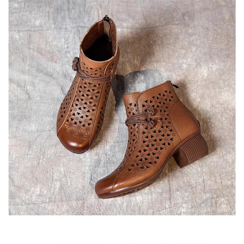 Hollow Out, Thick Heel, Short Boots, Martin Boots, High Heels, Round Toe Shoes, Cool Boots, Thick Heel Sandals