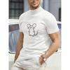 Cute Mouse Line Art Print T-Shirt Breathable Cool, Comfortable Wear,Daily Casua