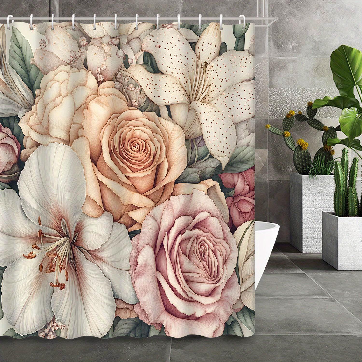 

Elegant Floral Bouquet Waterproof Shower Curtain For Modern Bathroom Decor, Stylish And Durable, Perfect For Home Use W60H190(CM)-1 Pcs