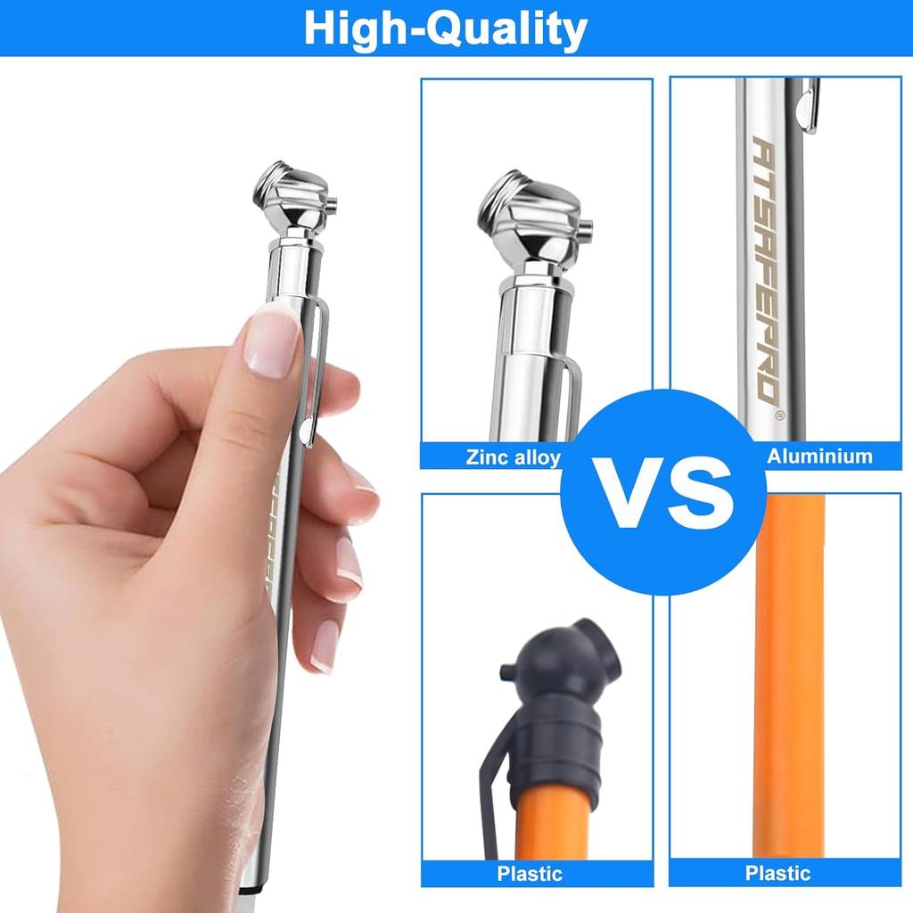 ATsafepro Pencil Tire Pressure Gauge (5-50PSI&10-75PSI), Tire Pressure Gauge With Sealed Zinc Alloy Nozzle And Silvery Aluminum Tube Body, Tire Gauge