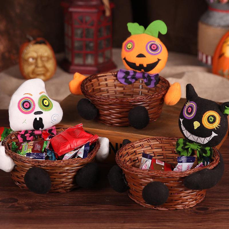 Halloween Storage Woven Basket Creative Halloween Decoration Perfect for Children's Parties Kindergartens Pumpkin Candy Buffets