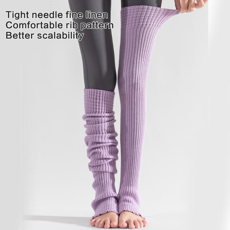 Calzettoni a costine a righe sopra il ginocchio senza piedi Scaldamuscoli lunghissimi con staffa Calze alte fino alla coscia per Donna Yoga
