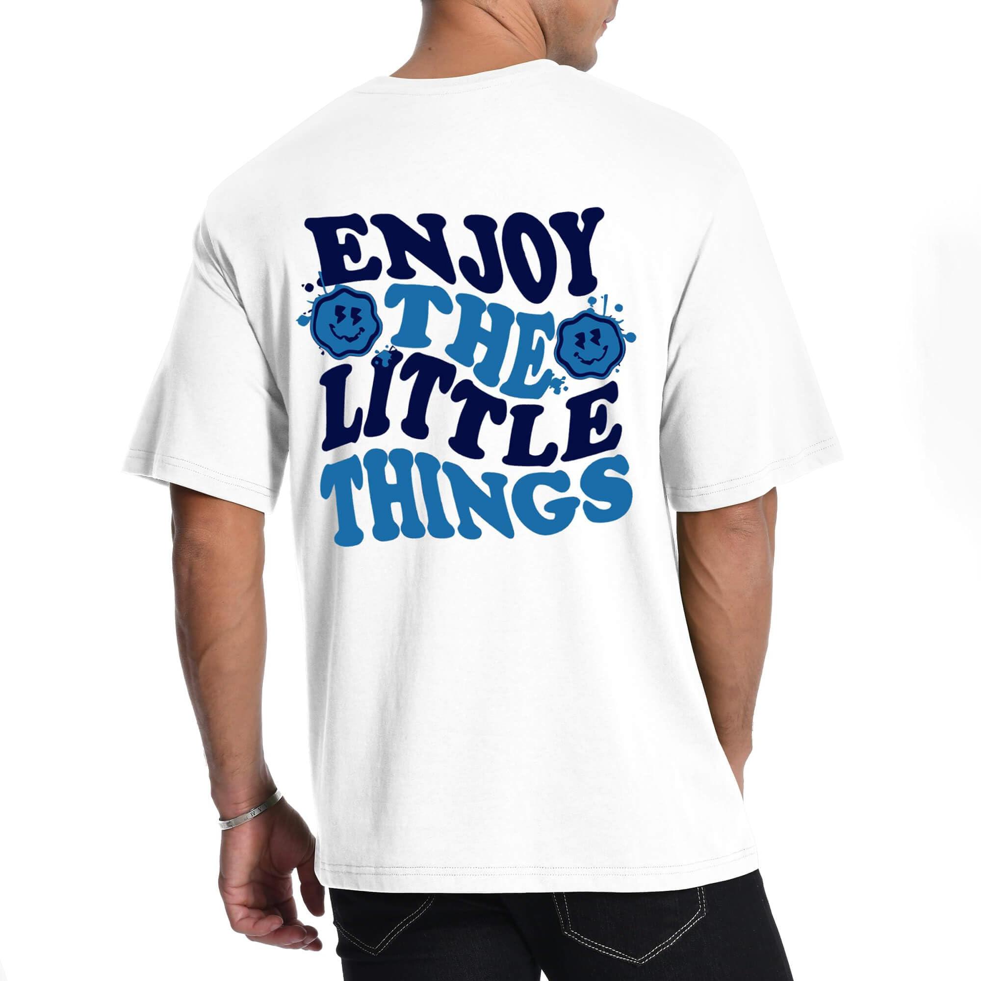 

Unisex Retro Wavy Text & Smile Face Graphic Tee, Enjoy The Little Things Casual Streetwear Oversized T-Shirt XXL білий
