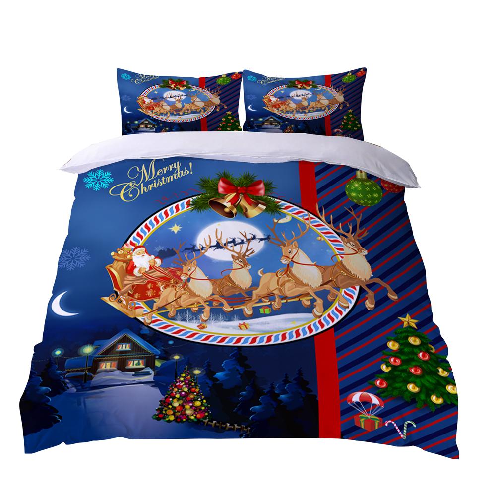 Roupa de cama de 3 peças Papai Noel Alce, Capa de edredom, solteiro, casal, Decoração de quarto Presente de Natal, leve, Confortável 3D, Conjunto de 3 peças