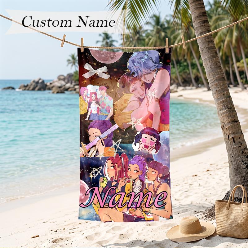 kpop demon hunters Custom Name Printed Beach Towel Personalized Soft Towel For Swimming Beach Travel