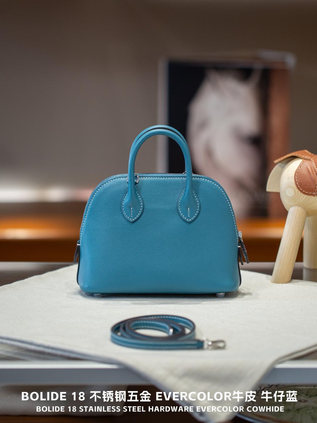 

Mini Bolider 18cm Unlined Leather Handmade Strap Top Layer Evercolor Leather Shoulder Bag 18cm синий