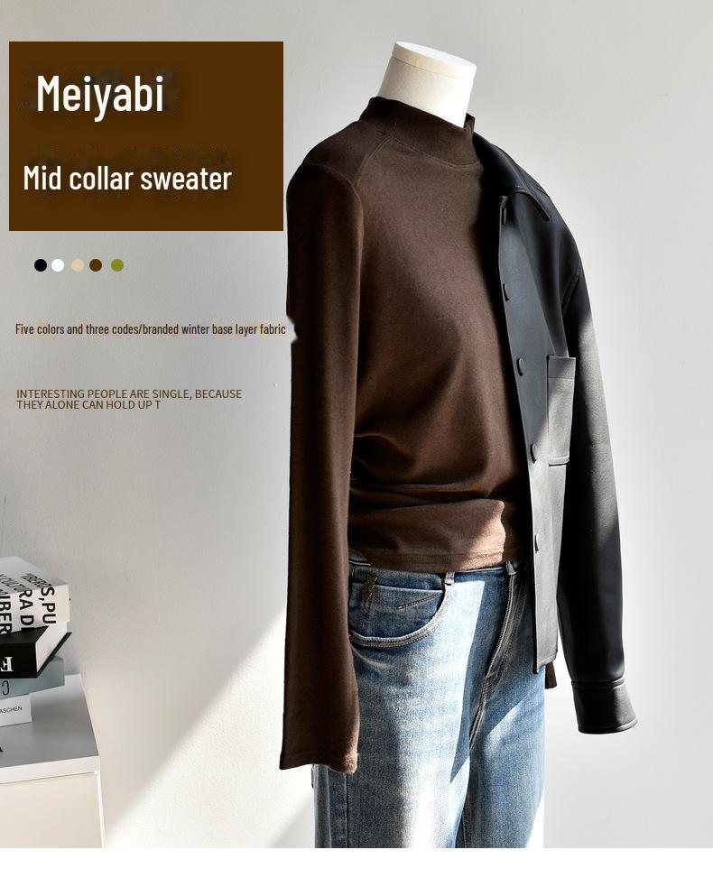 **Dámský zimní svetr Meiyabi s polovičním rolákem, francouzský úplet**