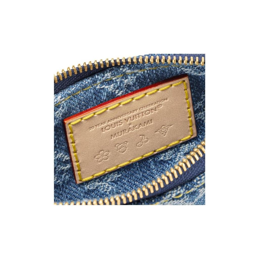 Louis Vuitton X Takashi Murakami Collaboration Cherry Series Monogram Denim Key Bag and Coin Purse Small Female Blue