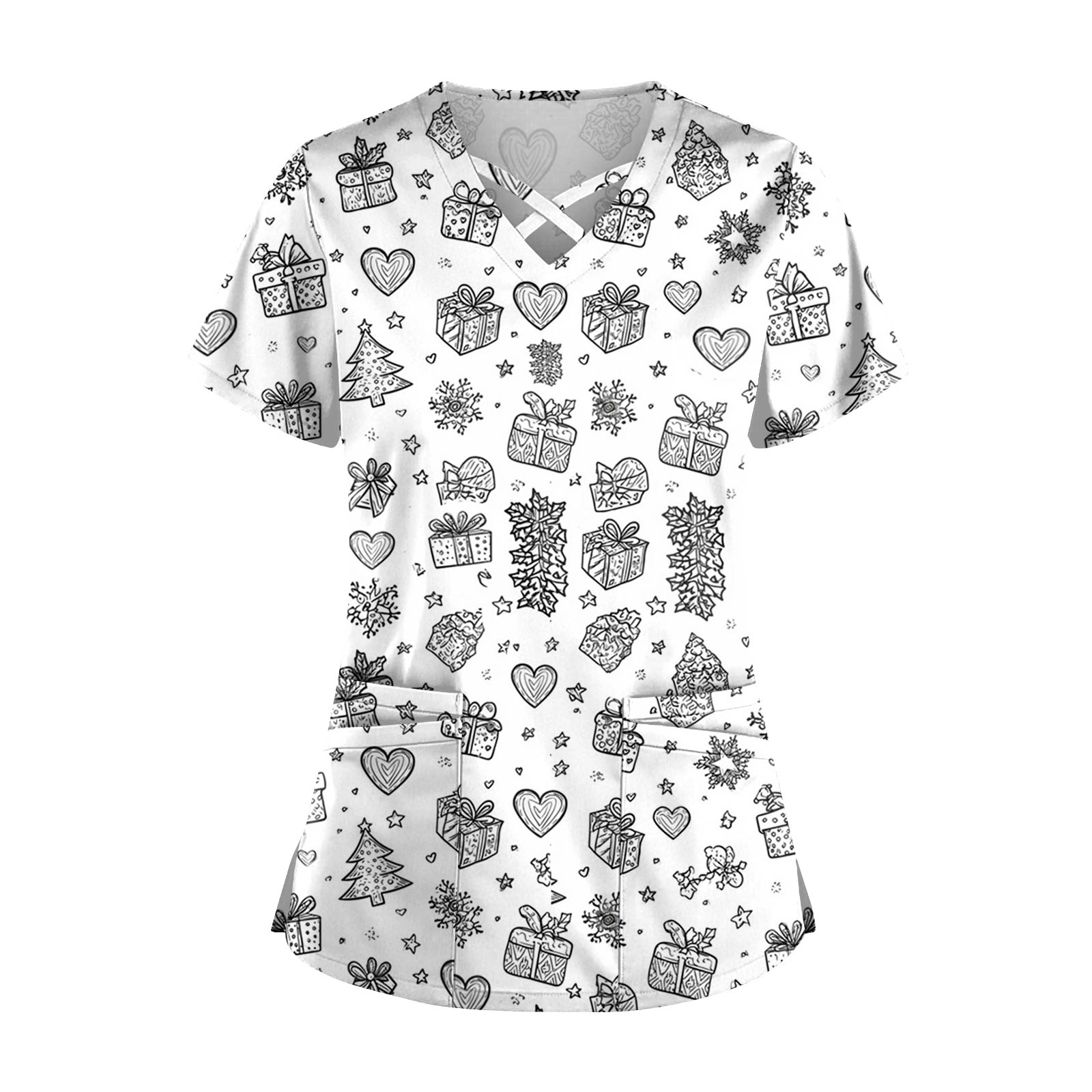 

Женский топ с коротким рукавом, ступенчатым V-образным вырезом, принтом и карманом, быстросохнущий L