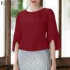ZANZEA Women Casual Round Neck 3/4 Sleeve Loose Blouse