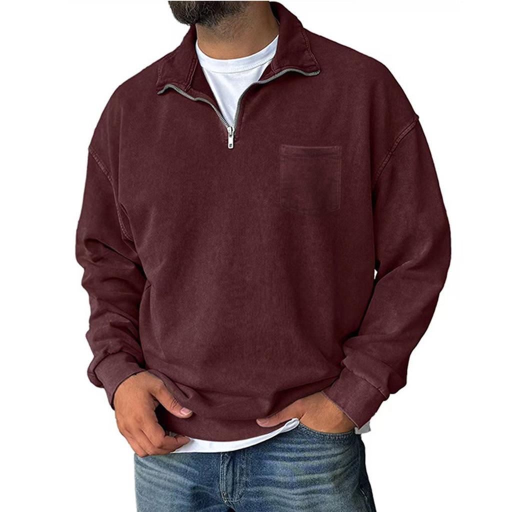 Men's Pullover Mock Neck Cotton Sweatshirt  Solid Long Sleeve Top For Fall Winter
