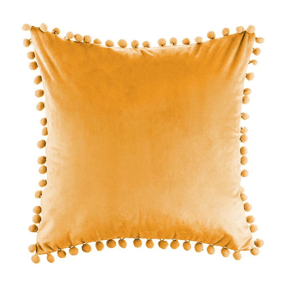 Soft Velvet Pillowcases Solid Cushion Cover Square Decorative Pillows With Balls For Sofa Bed Car Home Throw Pillow