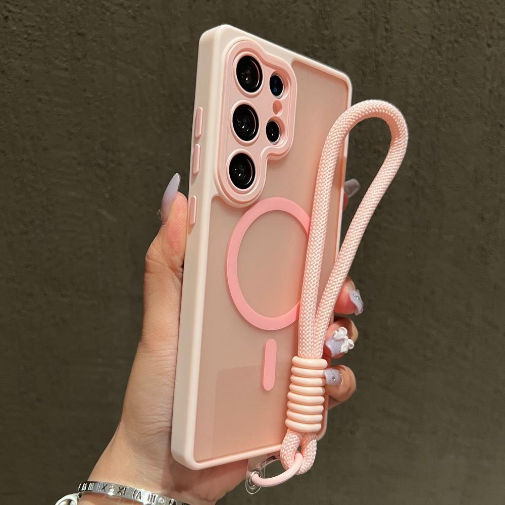 Šňůrka na zápěstí Magnetický Matný Průsvitný Kryt Pro Pro Samsung S26 S25 Ultra S24 FE S23 Plus Pro Magsafe Bezdrátové Nabíjení Kryt