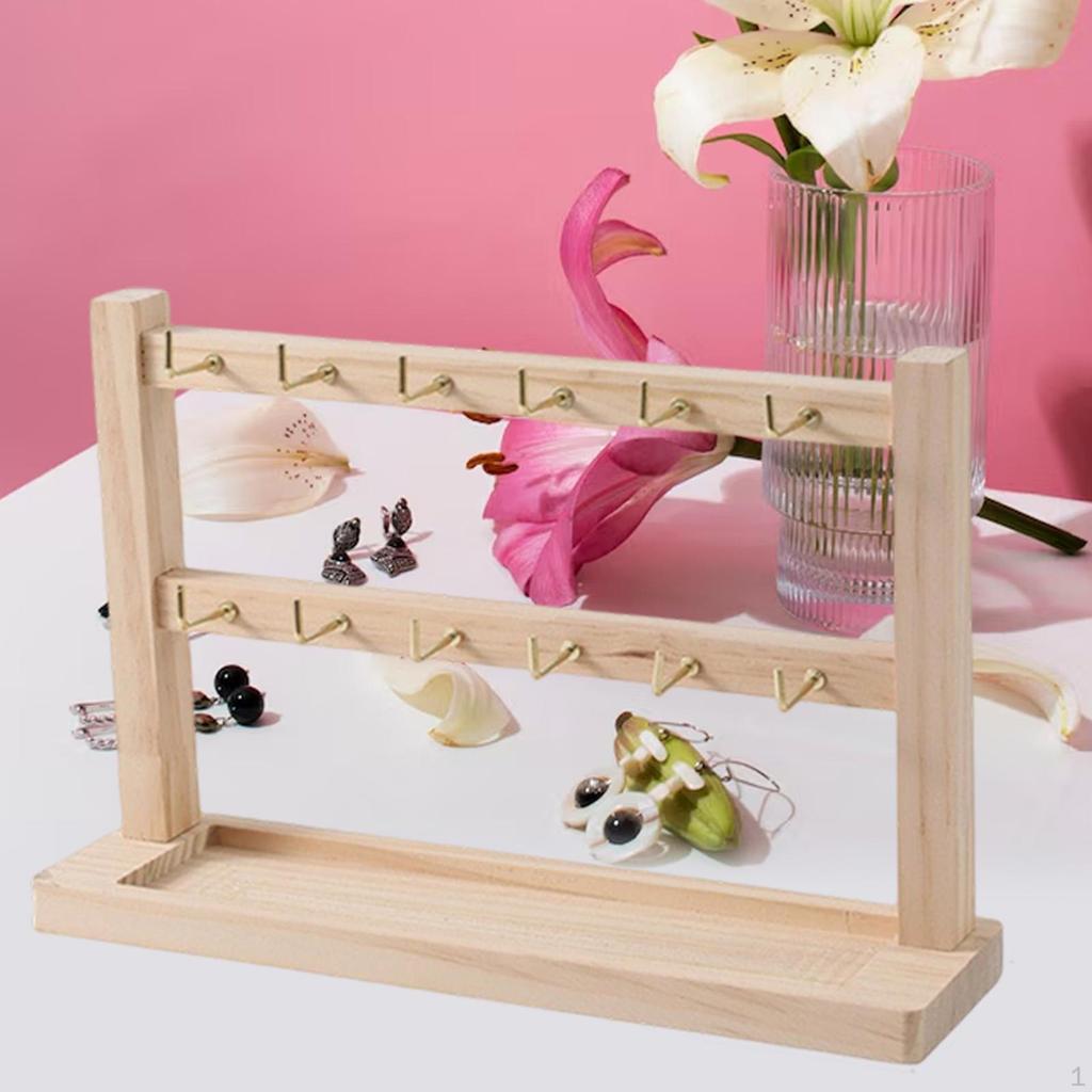Earring Display Stand for Selling with Hooks Stable Sturdy Wood Rack Bracelets