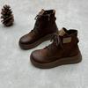 Handmade thick-soled leather Martin boots autumn and winter retro literary round head lace-up side zipper cowhide short boots women