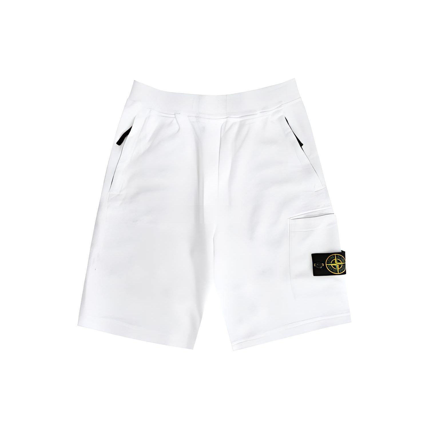 

Stone Island Solid Color Compass Logo Patch Elastic Waist Casual Shorts Men shorts White 781564060-V0001 XL