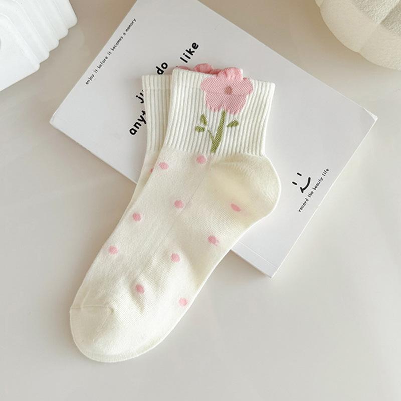 Women's Cute Flower Bow Pattern Mid-calf Socks - Fresh and Elegant for Dressing, Breathable and Comfortable,Cute Socks, Nice Sports Socks, Short Socks