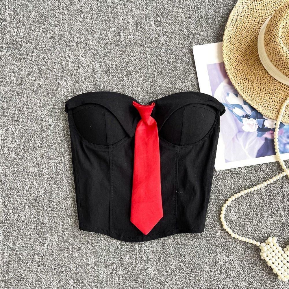 Slim Fit Women Corset Necktie Crop Tube Tops Elegant Strapless Sliming Vest  Spring Summer