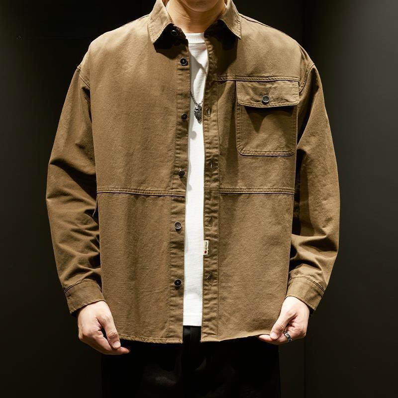 Men's Trendy Long Sleeve Shirt Jacket - Loose Fit, Plus Size, Japanese Style Workwear for Spring and Autumn