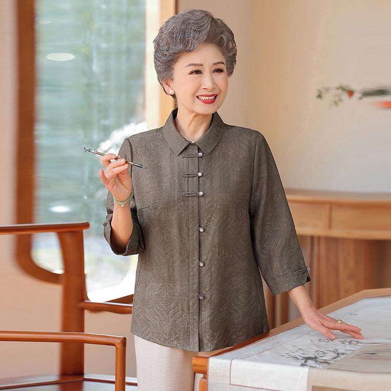

Women s Tencel Seven-Point Sleeve Top for Spring/Summer - High-End Grandma and Mom Style 3XL (120-135 lbs) сіро-коричневий
