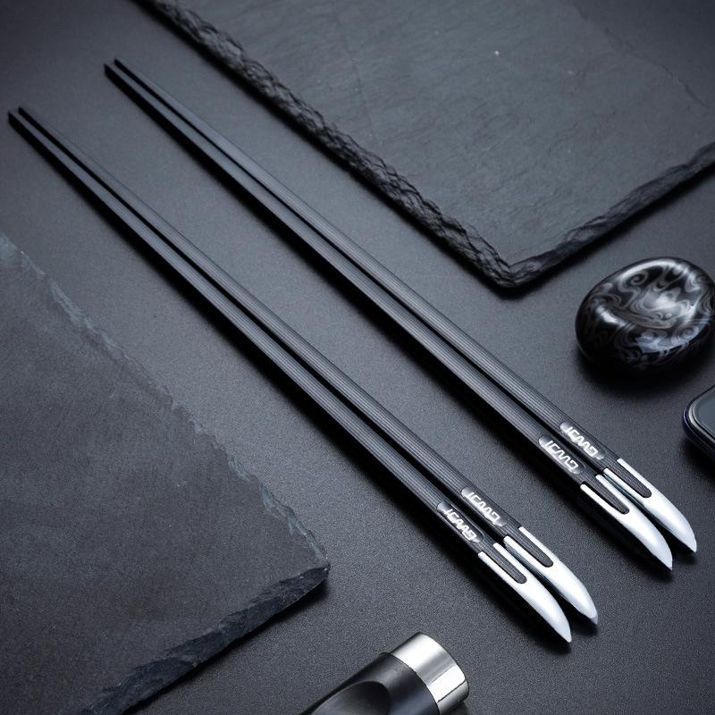 Black Alloy Chopsticks Set 5 Pairs Luxury Chinese Cooking Non-Slip Chopsticks Set