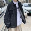 Men Denim Coat Lapel Long Sleeve Flap Pockets Single Breasted Jacket with Flap Pockets Solid Color Loose Fit Denim Outerwear