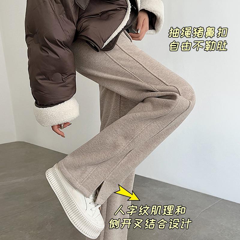3 maternity pants cashmere drawstring straight-leg pants herringbone casual pants outer wear fleece thickened wide-leg pants