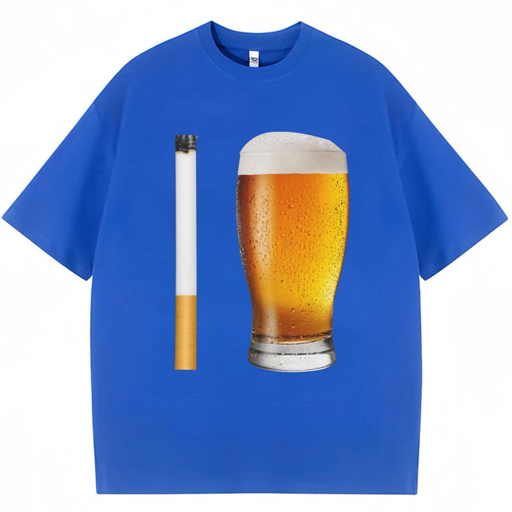 Funny Meme Tshirt Cigarette and Beer Humor Joke Print T Shirt Unisex Women Fashion Oversized Cotton Casual Short Sleeve Streetwear