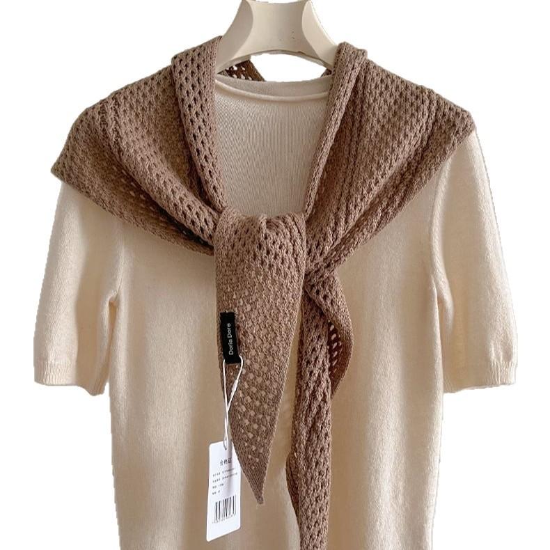 Versatile hollow knitted triangle scarf shawl spring and summer four seasons outer shawl scarf multi-purpose fart curtain waist scarf