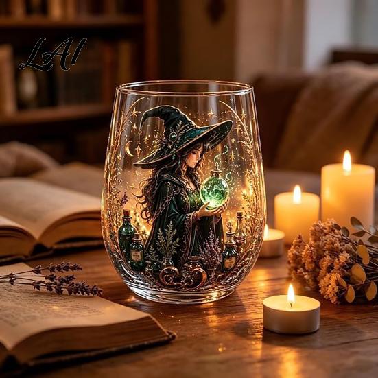 Coppa per Cocktail Creativa per Feste Bicchiere Magico da Strega Bicchiere da Bevande Trasparente Tema Retro Halloween Stampa Unica con Motivo Fantasy Cocktails