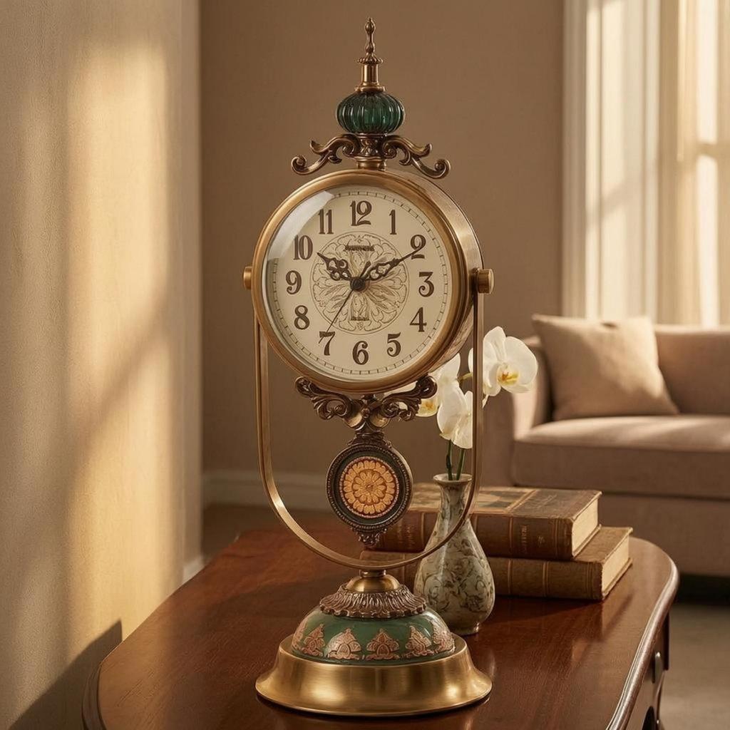 Vintage Metal Table Timepiece Gold-Tone Decorative Desk Easy to Read