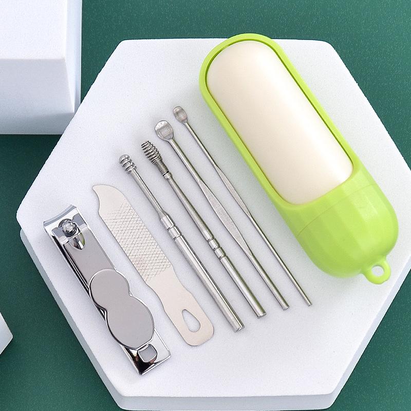 6 Pcs Stainless Steel Nail Cutter Pedicure Scissors Set With Capsule Shaped Storage Box Portable Manicure And Pedicure Tool