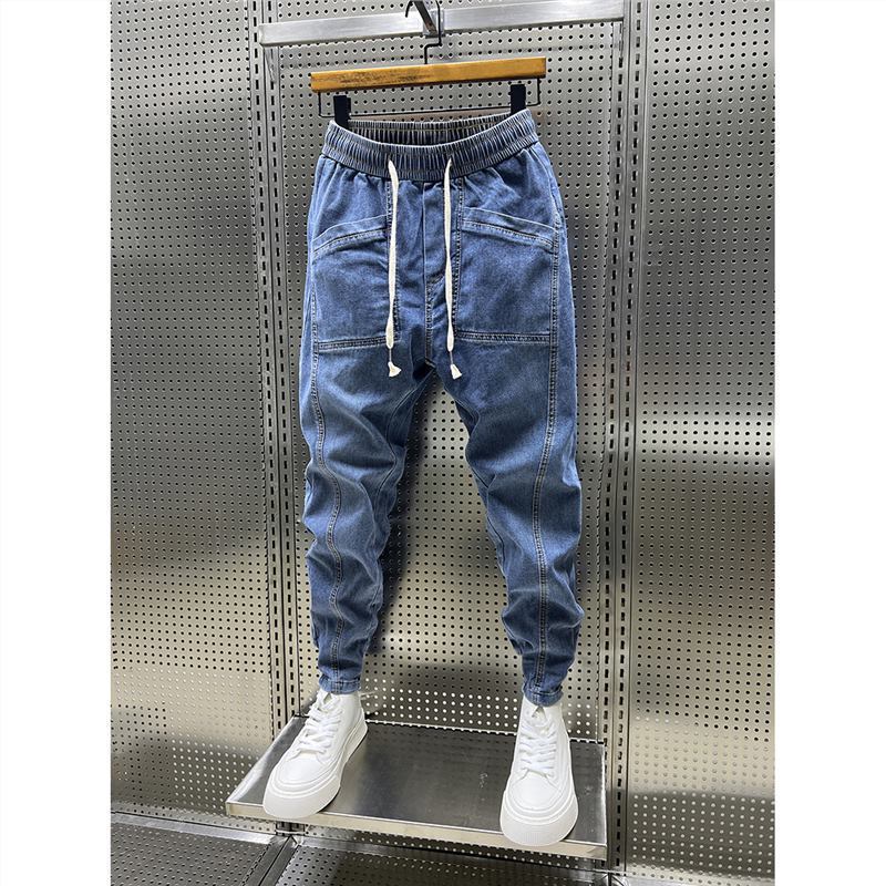 Spring Autumn Men Jeans Pockets Denim Trousers Solid Color Casual Harem Pants Men's