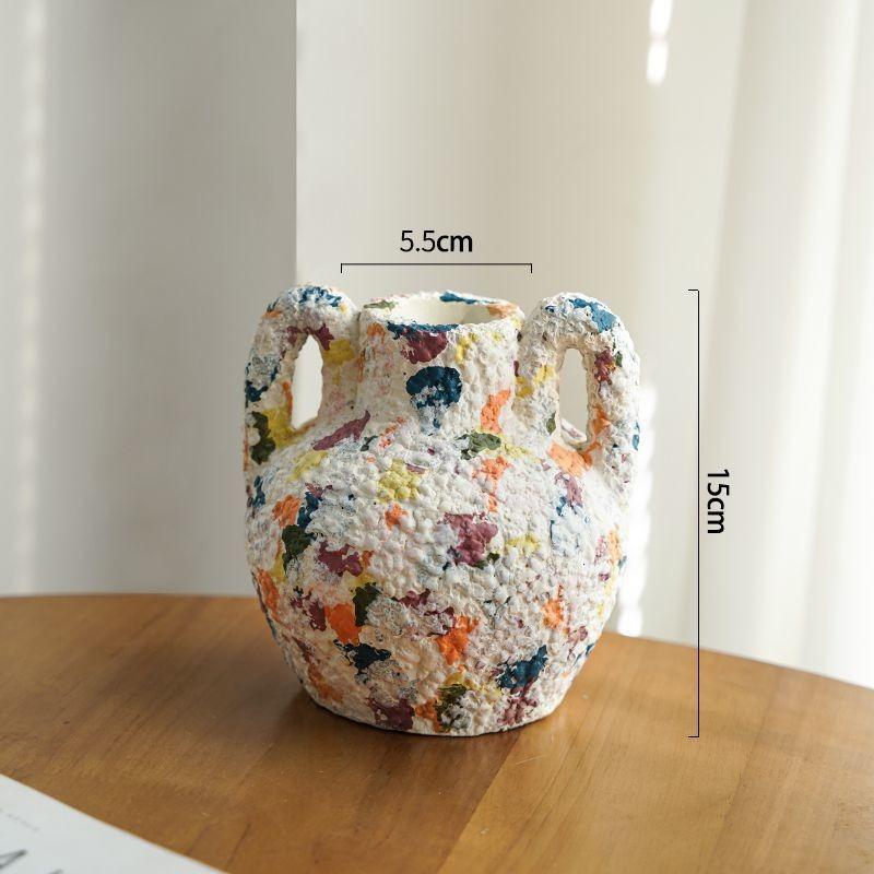 

Ceramic Vase Retro Art Elegant Desktop Dried Flower Vase Pretty Aesthetic Flower Bottle Home Table Ornament Decorative Vases