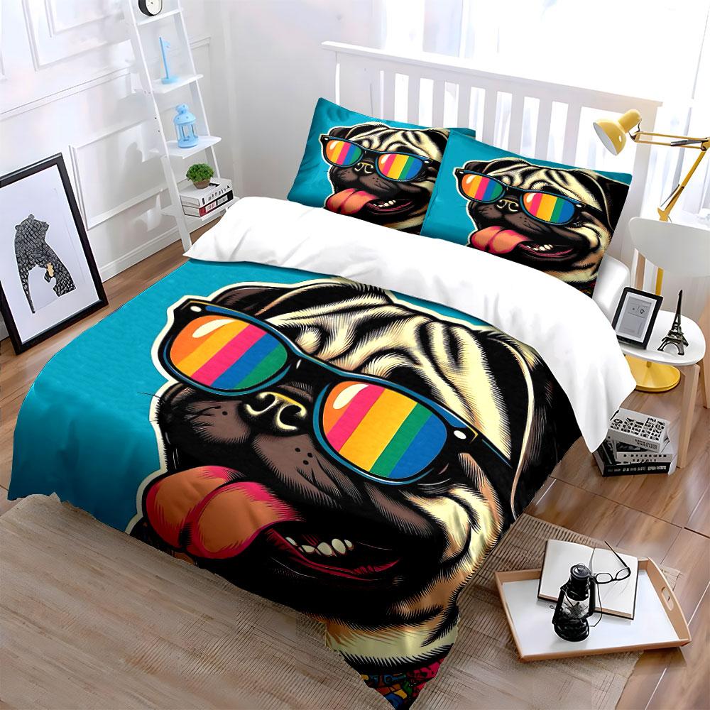 Colorful Dog Art Print Set Bedding Set with 1 Duvet Cover 2 Pillowcases Single Double King Queen, Gift