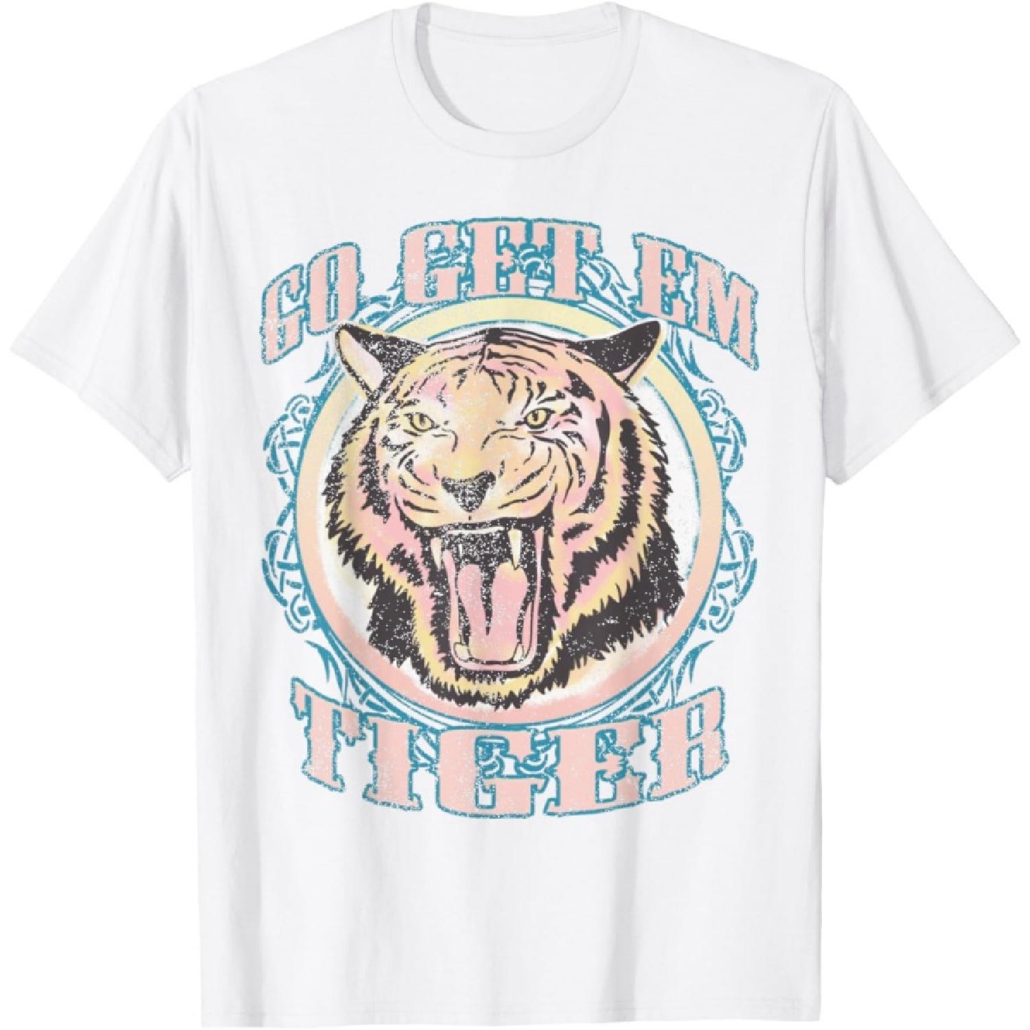 Вперед, Тигр! Бохо Винтаж Графическая Футболка XXXXXL белый