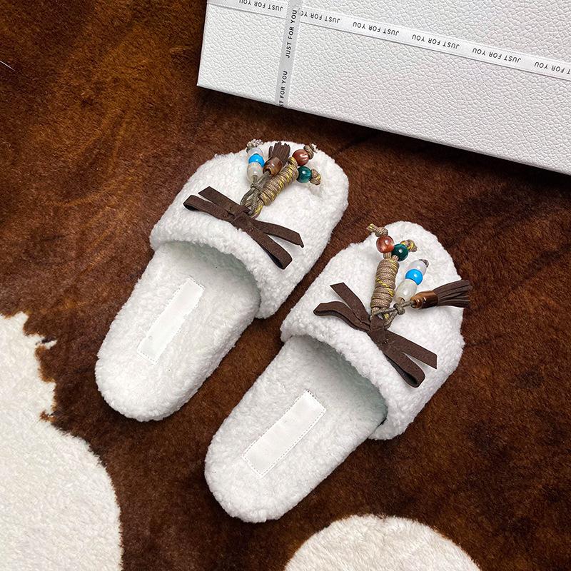 Home cotton slippers women's winter 20254 new Haiqing home plush indoor home flat bottom non-slip fluff mop