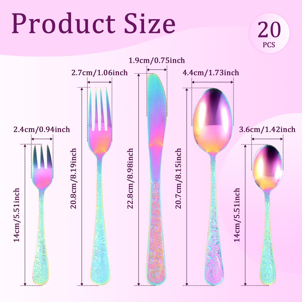 20pcs Stainless Steel Silverware Set Vintage Carved Flatware Cutlery Set Knife/Fork/Spoon Embossed Cutlery Kitchen Utensils