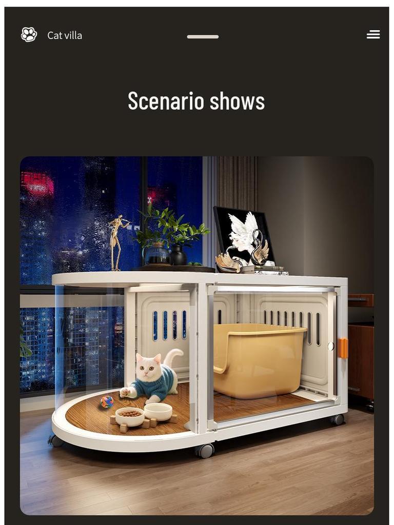 Spacious All-Season Cat Villa: Indoor Cabinet, Bed, Toilet, and Cage